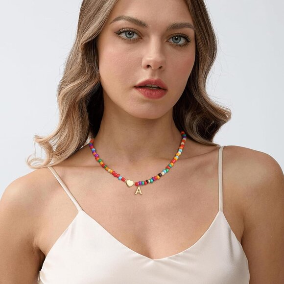 Personalized Colorful Initial Necklace for Girls - Adjustable Beaded Choker Gift - Picture 7 of 7